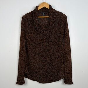 Eileen Fisher Sweater Womens Large Brown Black Organic Cotton Linen Cowl Neck